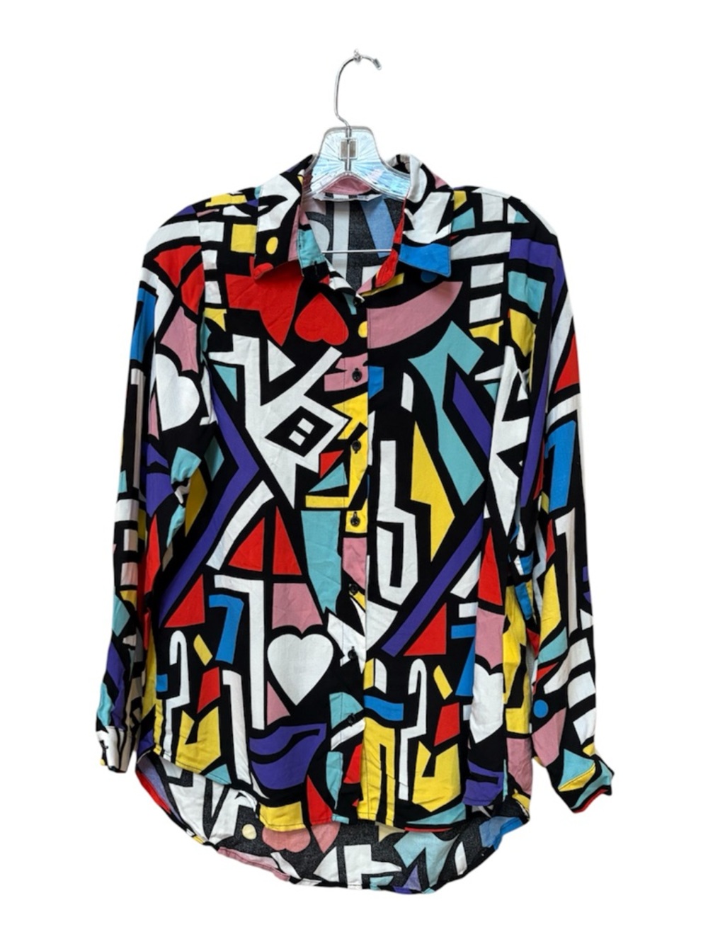 Big Dart Memphis Print Blouse 80s Pop Art Geometric Colorful M